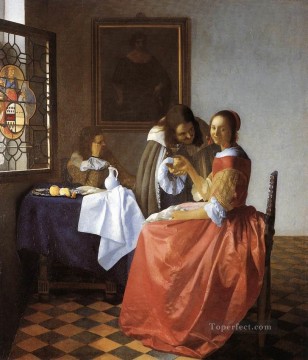  Johannes Painting - A Lady and Two Gentlemen Baroque Johannes Vermeer